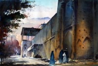 Javid Tabatabaei, Naqshe Jahan Square I, 15 x 22 Inch, Watercolour on Paper, Cityscape Painting, AC-JTT-004